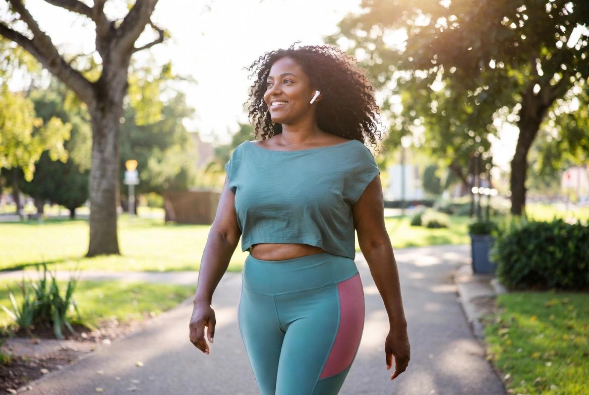 A woman enjoying a brisk walk
